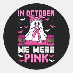 In October We Wear Pink Breast Cancer Halloween Ri Classic Round Sticker