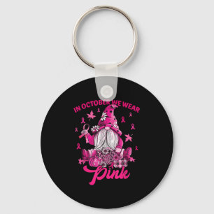 In October We Wear Pink Breast Cancer Pink Gnome F Key Ring