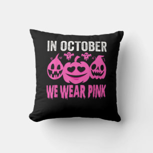 In October We Wear Pink Breast Cancer Pumpkin Hall Cushion