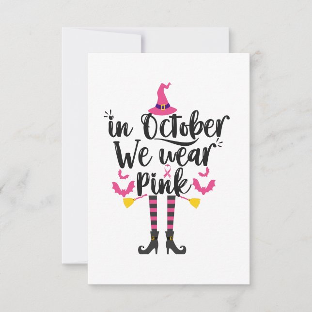 In October We Wear Pink Breast Cancer Witch Gift RSVP Card (Front)