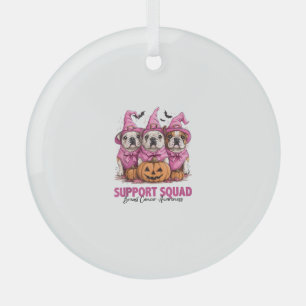 In October We Wear Pink Bulldog Halloween Breast C Glass Tree Decoration
