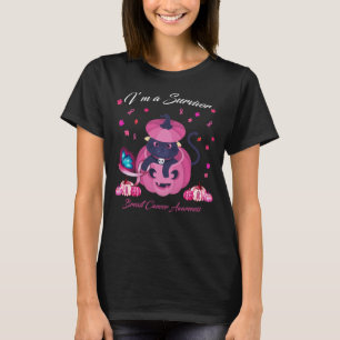 in october We Wear Pink Cat Pumpkin ribbon Breast  T-Shirt