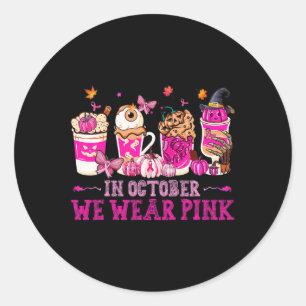 In October We Wear Pink Coffee Eye Latte Fall Autu Classic Round Sticker