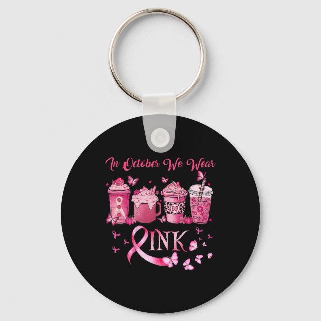 In October We Wear Pink Coffee Eye Latte Fall Autu Key Ring (Front)