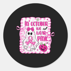 In October We Wear Pink Cute Boo Pink Ribbon Breas Classic Round Sticker