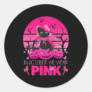 In October We Wear Pink Cute Cat Halloween Breast  Classic Round Sticker