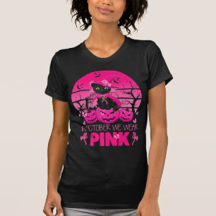 In October We Wear Pink Cute Cat Halloween Breast  T-Shirt