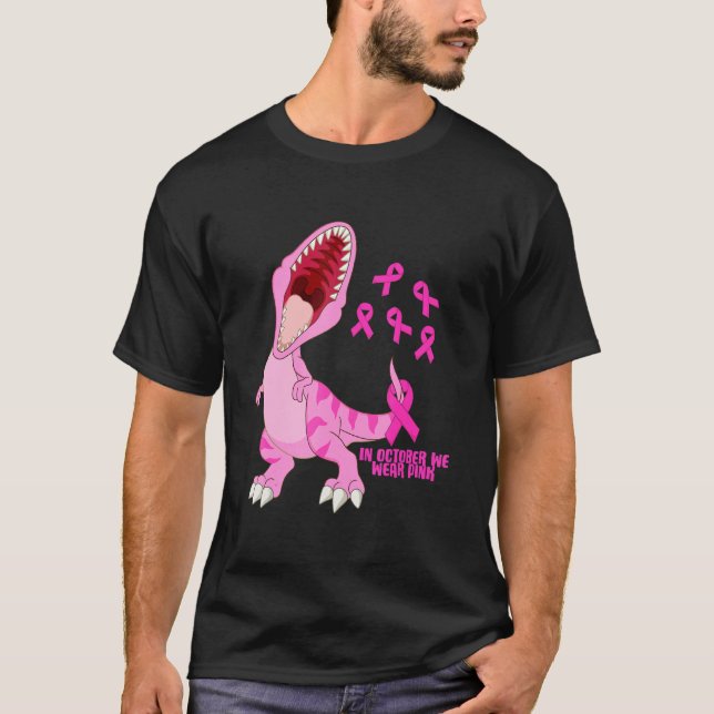 In October We Wear Pink Dinosaur Trex Dino Kid Boy T-Shirt (Front)