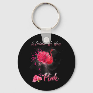 In October We Wear Pink Flamingo Breast Cancer Awa Key Ring