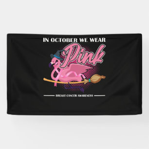 In October We Wear Pink Flamingo Riding Brush Banner