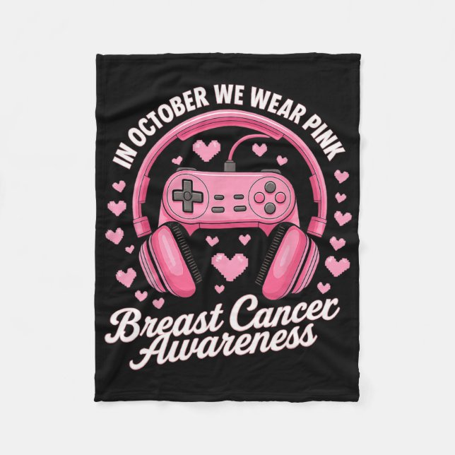 In October We Wear Pink Gaming Breast Cancer Aware Fleece Blanket (Front)