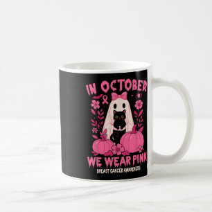 In October We Wear Pink Ghost Black Cat Floral Bre Coffee Mug