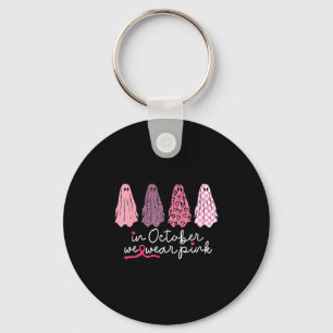 In October We Wear Pink Ghost Boo Halloween Breast Key Ring