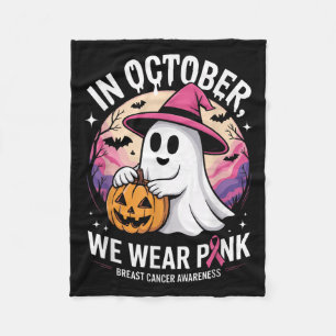 In October We Wear Pink Ghost Breast Cancer Awaren Fleece Blanket