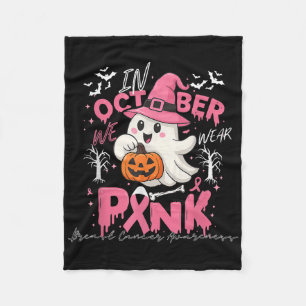 In October We Wear Pink Ghost Breast Cancer Awaren Fleece Blanket