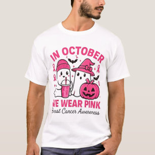 in October We Wear Pink Ghost Breast Cancer Awaren T-Shirt