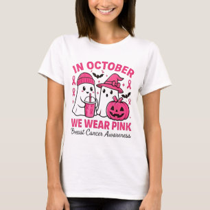 in October We Wear Pink Ghost Breast Cancer Awaren T-Shirt
