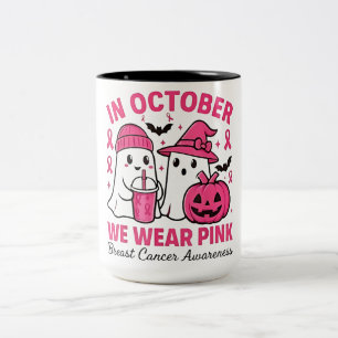 in October We Wear Pink Ghost Breast Cancer Awaren Two-Tone Coffee Mug