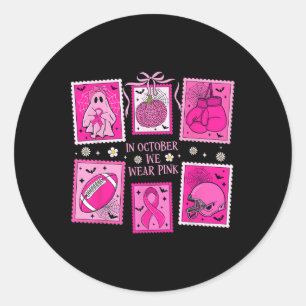 In October We Wear Pink Ghost Breast Cancer Stamp Classic Round Sticker