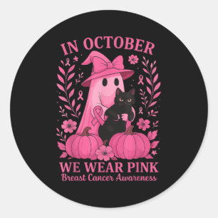 In October We Wear Pink Ghost Breast Cancer Women Classic Round Sticker