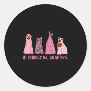 In October We Wear Pink Ghost Dogs Breast Cancer A Classic Round Sticker