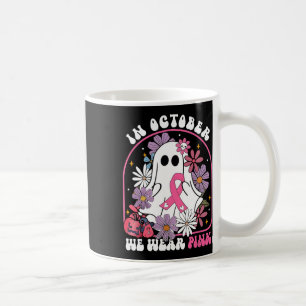 In October We Wear Pink Ghost Floral Breast Cancer Coffee Mug