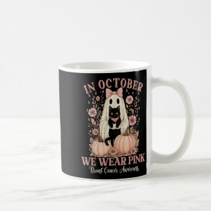 In October We Wear Pink Ghost Halloween Cat Breast Coffee Mug