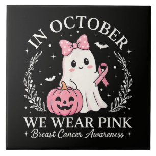 In October We Wear Pink Ghost Halloween Ceramic Tile