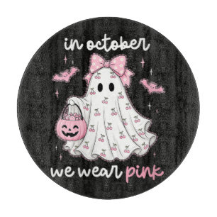 in October We Wear Pink Ghost Halloween Cutting Board