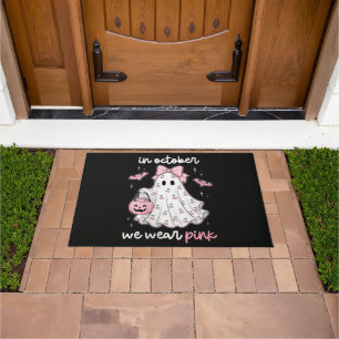 in October We Wear Pink Ghost Halloween Doormat