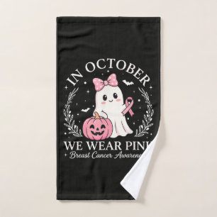 In October We Wear Pink Ghost Halloween Hand Towel