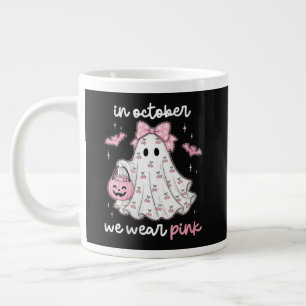 in October We Wear Pink Ghost Halloween Large Coffee Mug