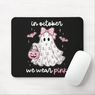 in October We Wear Pink Ghost Halloween Mouse Pad
