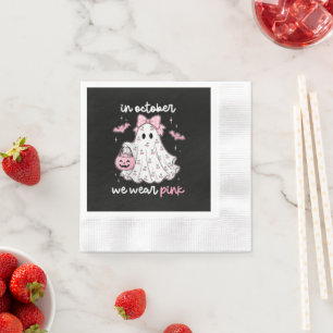 in October We Wear Pink Ghost Halloween Napkin