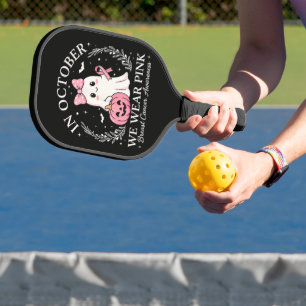In October We Wear Pink Ghost Halloween Pickleball Paddle