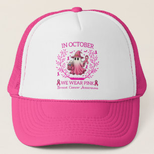 In October We Wear Pink Ghost Witc Breast Cancer   Trucker Hat
