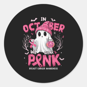 In October We Wear Pink Ghost Witch Breast Cancer Classic Round Sticker