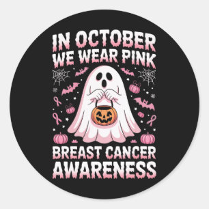 In October We Wear Pink Ghost Witch Breast Cancer Classic Round Sticker