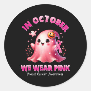 In October We Wear Pink Ghost Witch Breast Cancer Classic Round Sticker