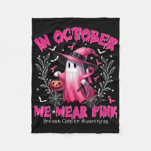 In October We Wear Pink Ghost Witch Breast Cancer Fleece Blanket