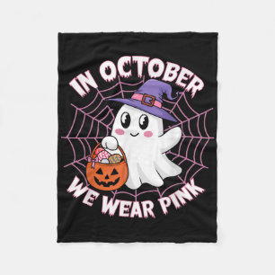 In October We Wear Pink Ghost Witch Breast Cancer Fleece Blanket