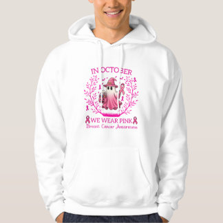 In October We Wear Pink Ghost Witch Breast Cancer Hoodie