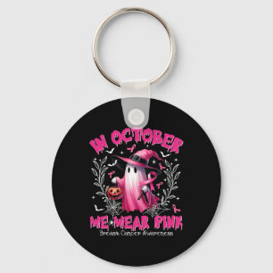 In October We Wear Pink Ghost Witch Breast Cancer Key Ring