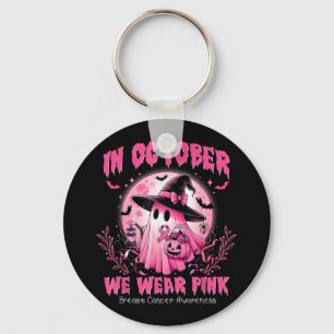 In October We Wear Pink Ghost Witch Breast Cancer Key Ring