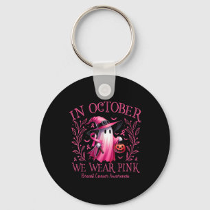 In October We Wear Pink Ghost Witch Breast Cancer Key Ring