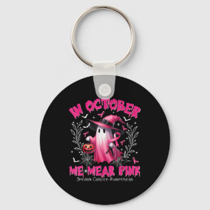 In October We Wear Pink Ghost Witch Breast Cancer Key Ring