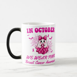 In October We Wear Pink Ghost Witch Breast Cancer Magic Mug
