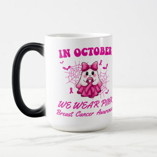 In October We Wear Pink Ghost Witch Breast Cancer Magic Mug