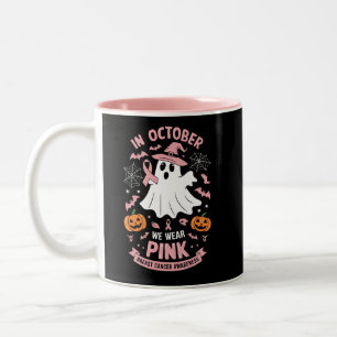 In October We Wear Pink Ghost Witch Breast Cancer  Two-Tone Coffee Mug