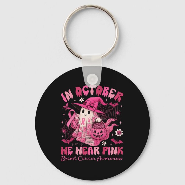 In October We Wear Pink Ghost Witch Patchwork Brea Key Ring (Front)